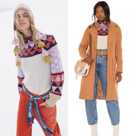 Free People Swit The Small Stuff Sweater L Femme Nordic Mock Neck Fair Isle Cozy - Picture 2 of 12